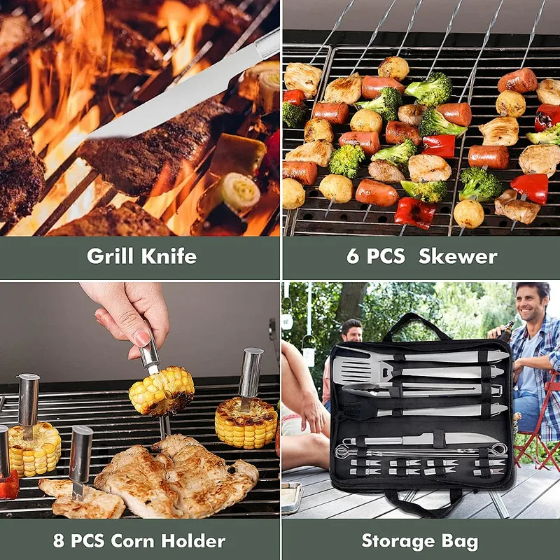 20 Piece Stainless Steel BBQ Tool Set Grill Tool Sets Camping Grilling Tools